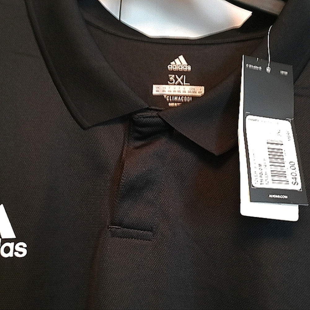 NWT Adidas Black & White Stripe Climacool Polo Shirt (3XL)FIRM - Picture 4 of 7